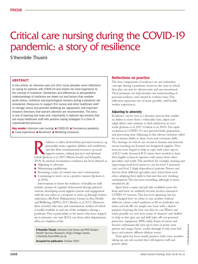 Critical Care Nursing During The COVID-19 Pandemic A Story of ...