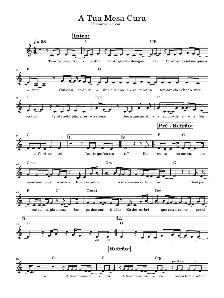 A Tua Mesa Cura - Thamires Garcia - Cifra - Melodia e Letra | PDF