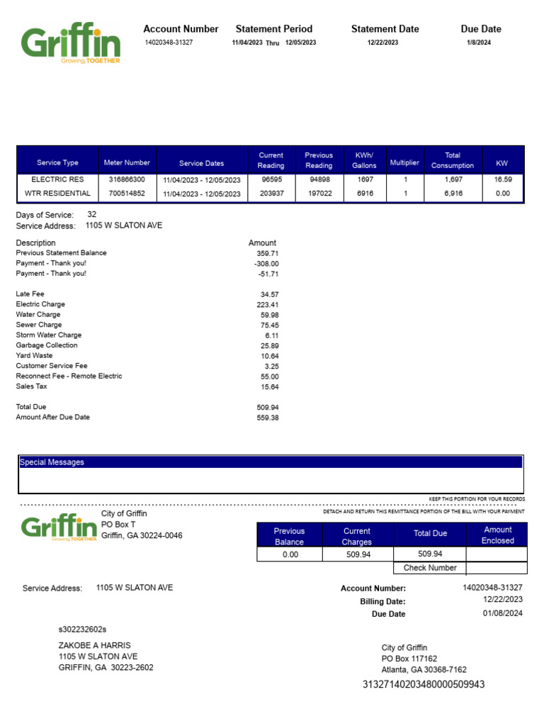 Due Date For Statement Update Reference: Due Date Statement Date Statement Period Account Number