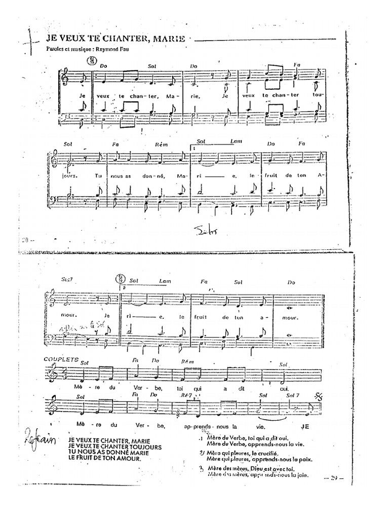 Je Veux Te Chanter Marie R Fau Marie Français Pdf
