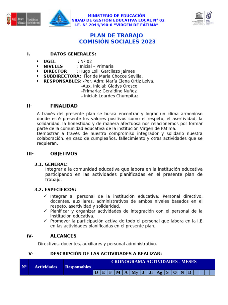 Plan de Trabajo Sociales 2023.. | PDF