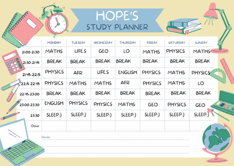 Hope's Study Timetable | PDF