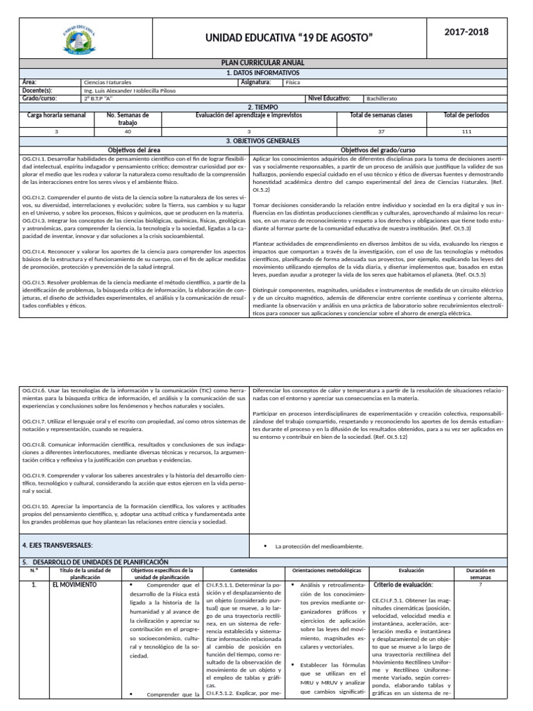 2do Bgu - Física Planes 2017 | PDF