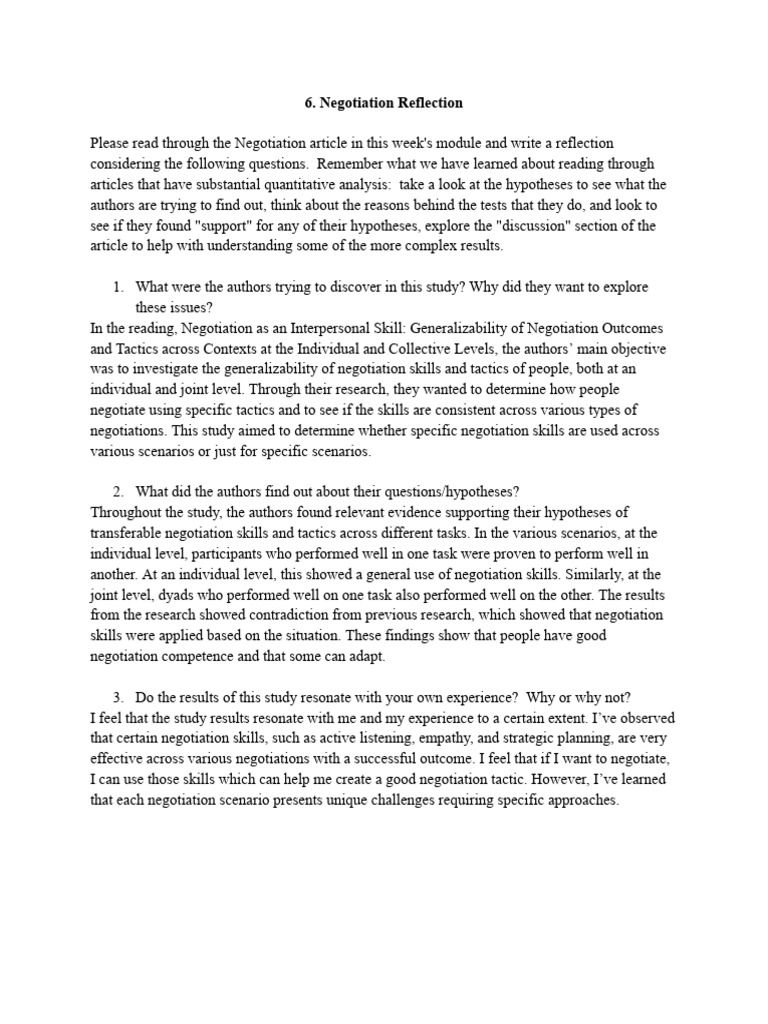 6. Negotiation Reflection | PDF