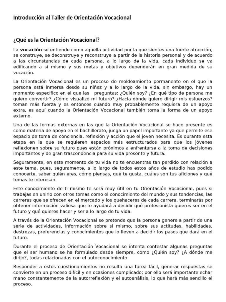 Introducción A La Orientacion Vocacional | PDF
