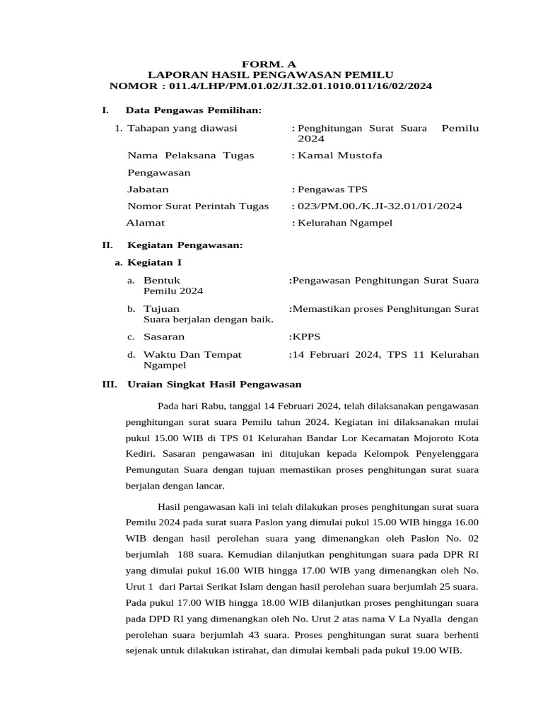Contoh Ok Form A Penghitungan Suara 14 Feb 13 00 24 00 Pdf