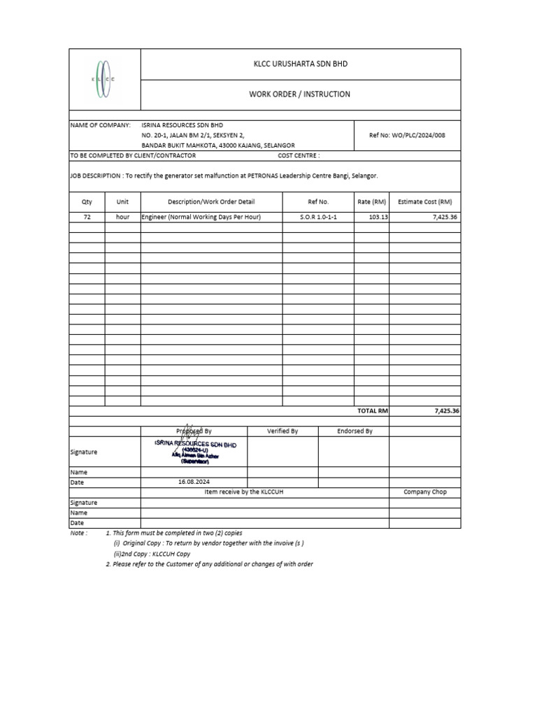 Work Order 08 | PDF