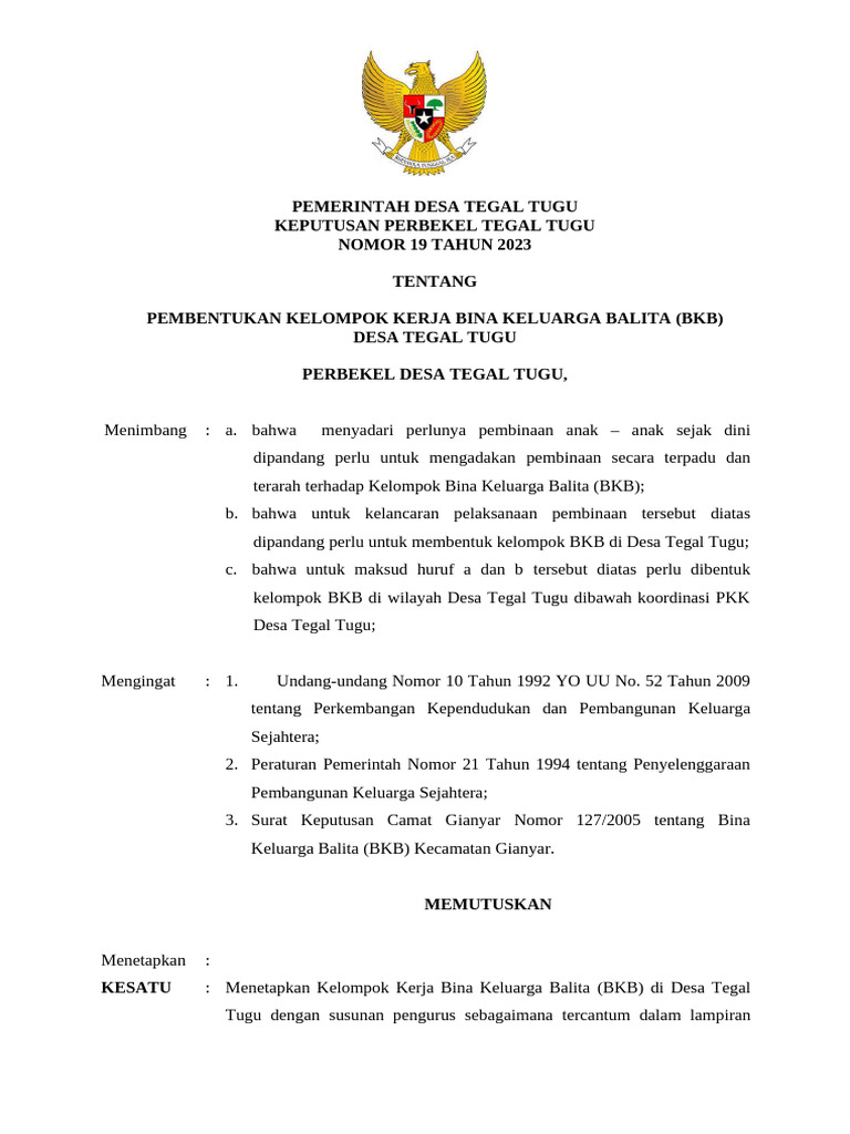 Sk No 19 Kelompok Kerja Bina Keluarga Balita Bkb Pdf