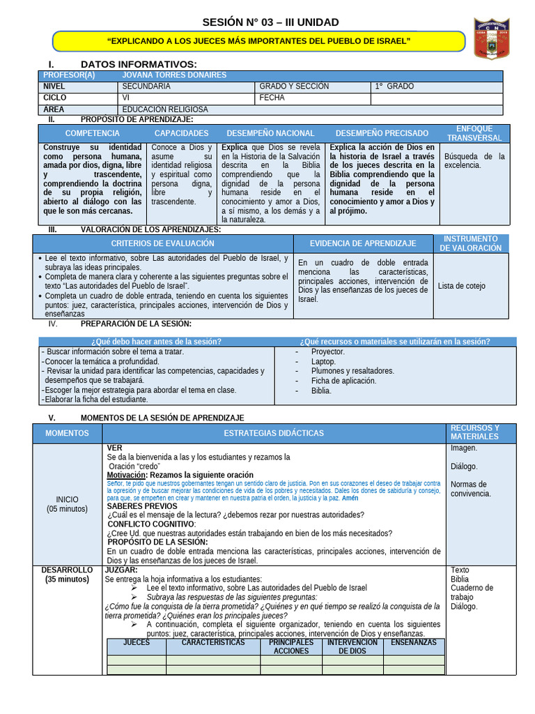 1° Sesion 3 - Unid - Iii - Ceba - Lva | PDF