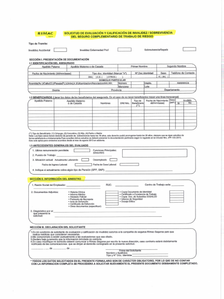 Formato de Evaluacion Rimac Con Resaltador | PDF
