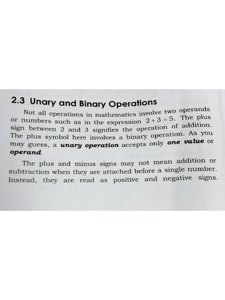 Unary and Binary Operations | PDF