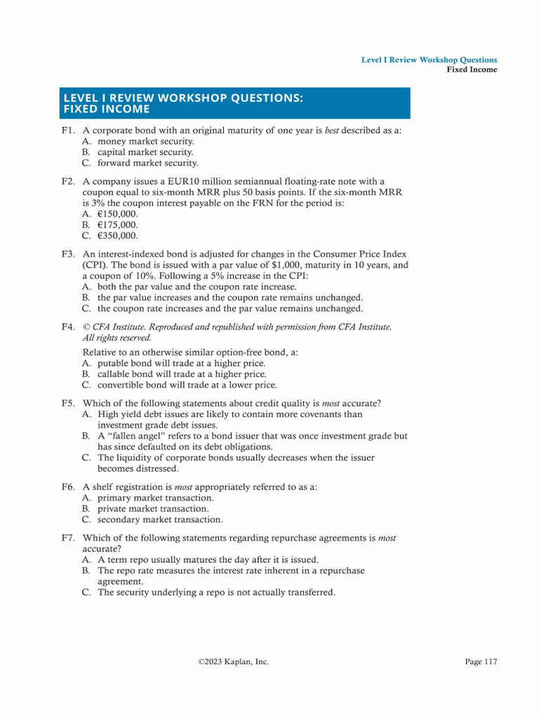 Fixed - Income - Questions (1) - CFA | PDF