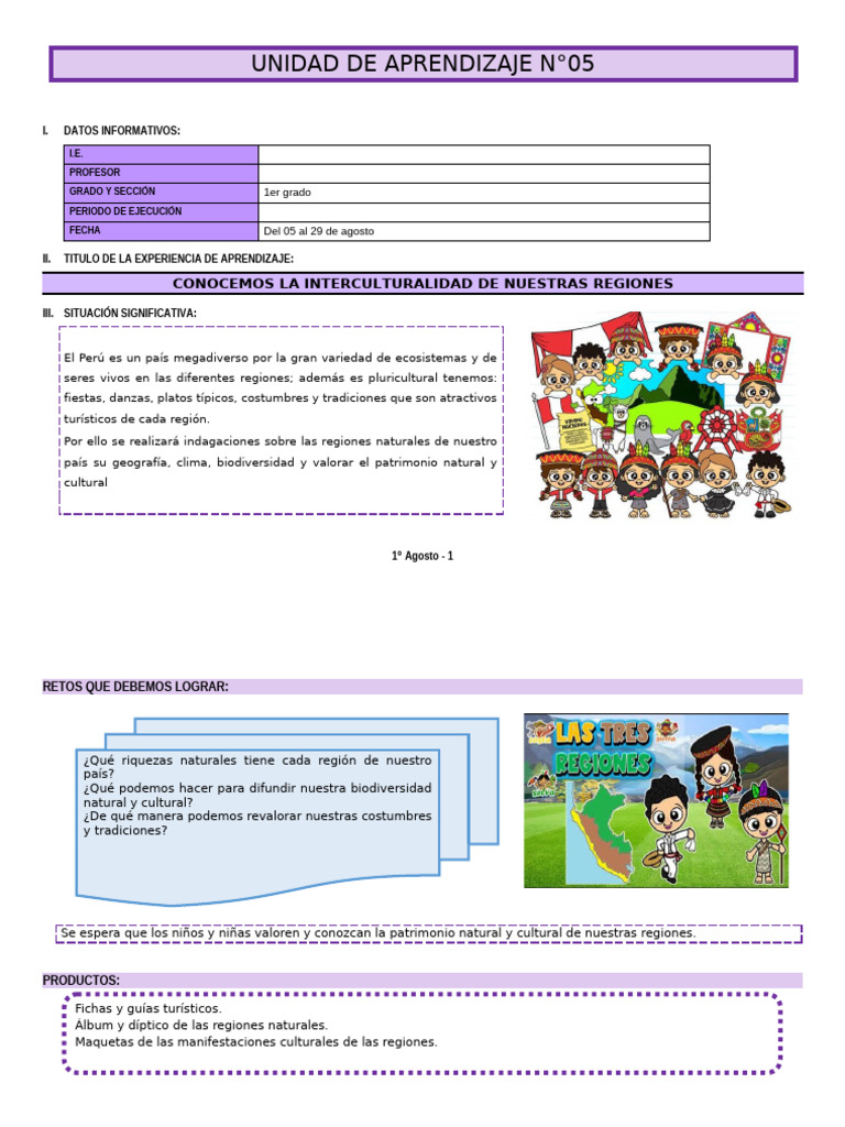1° Grado - Unidad de Aprendizaje N°05 | PDF