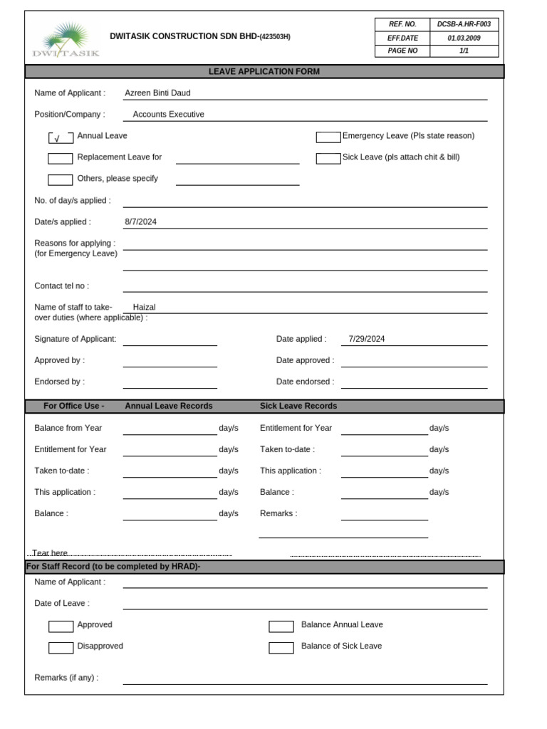 Leave Form | PDF