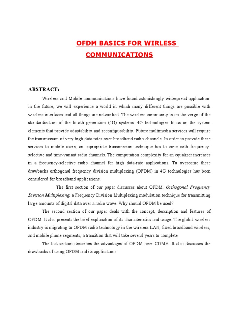 Ofdm Basics For Wirless Communications: Abstract | PDF | Orthogonal ...