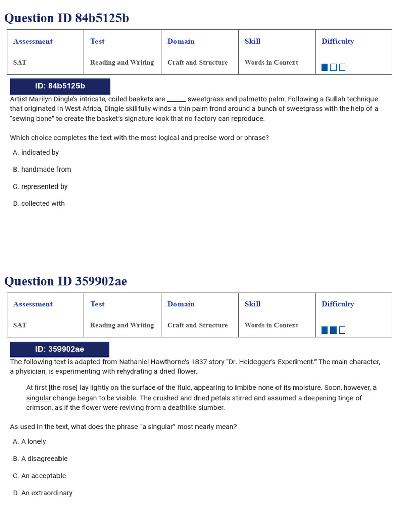 SAT Suite Question Bank - Word in Context | PDF | Sat | Language Arts ...
