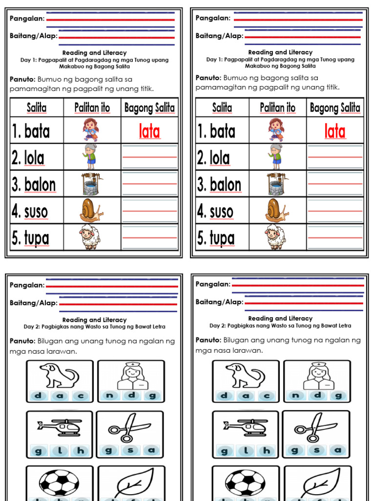 Pangalan: Baitang/Alap: Pangalan: Baitang/Alap:: Reading and Literacy ...