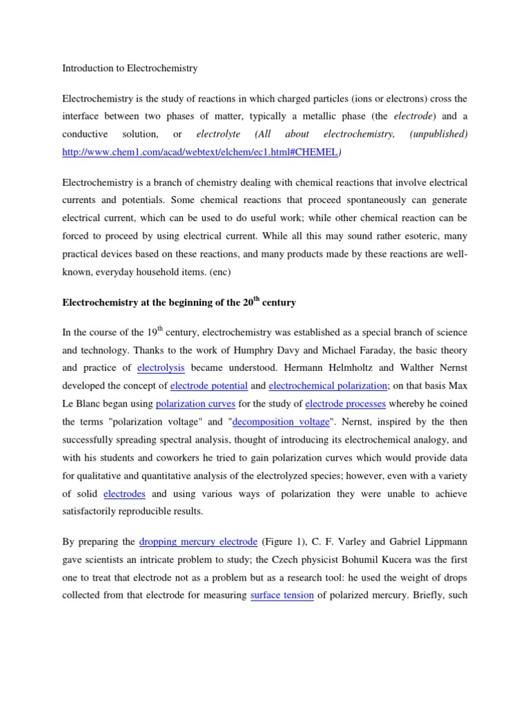 Introduction to Electrochemistry Basics | PDF | Electrochemistry ...