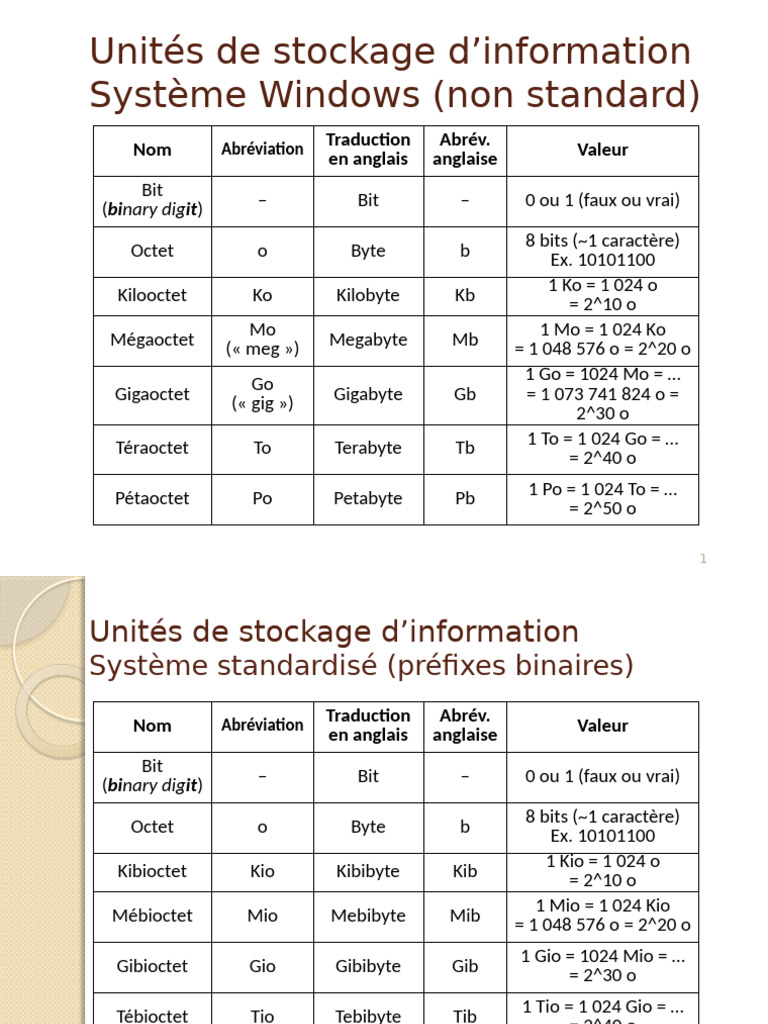 Tableau Des Unit Ã©s en Informatique | PDF