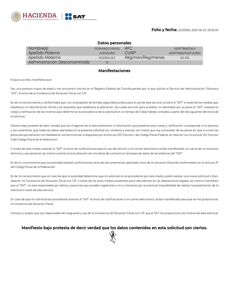Acuse Situacion Fiscal | PDF | Gobierno