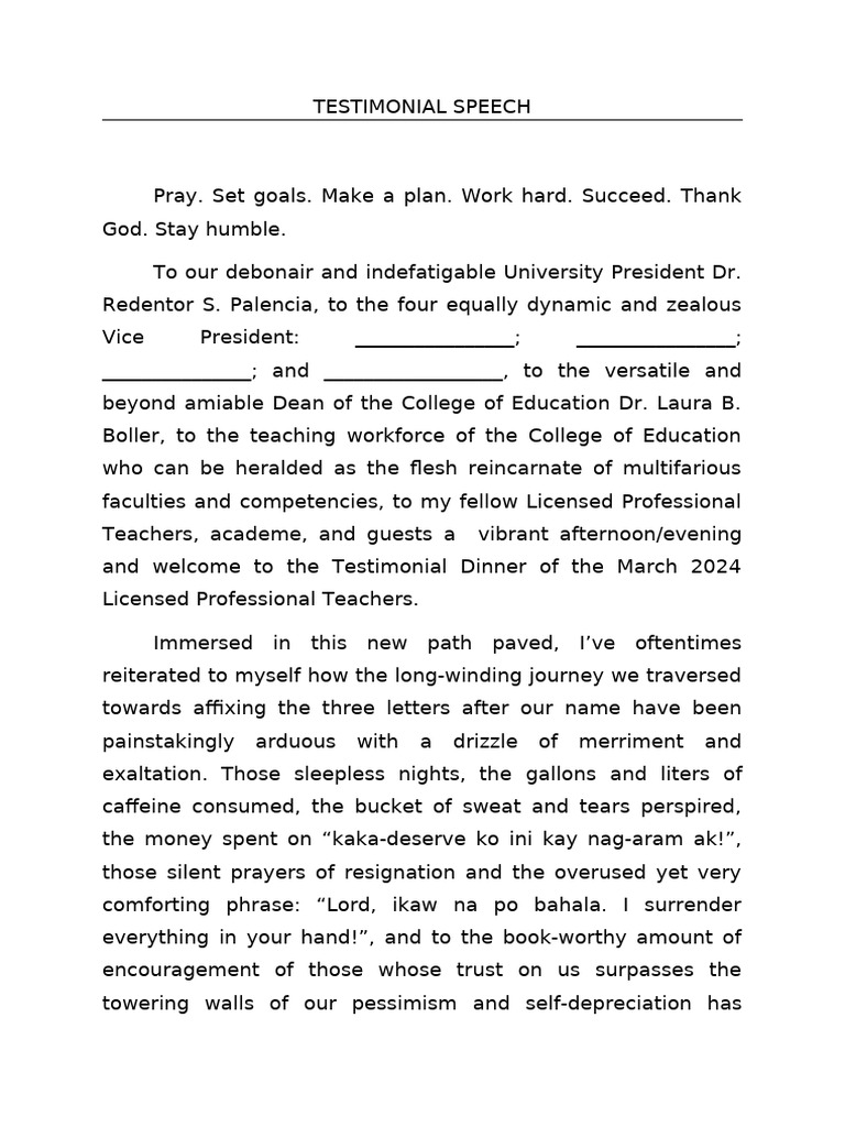 Testimonial Speech - 1.0 | PDF
