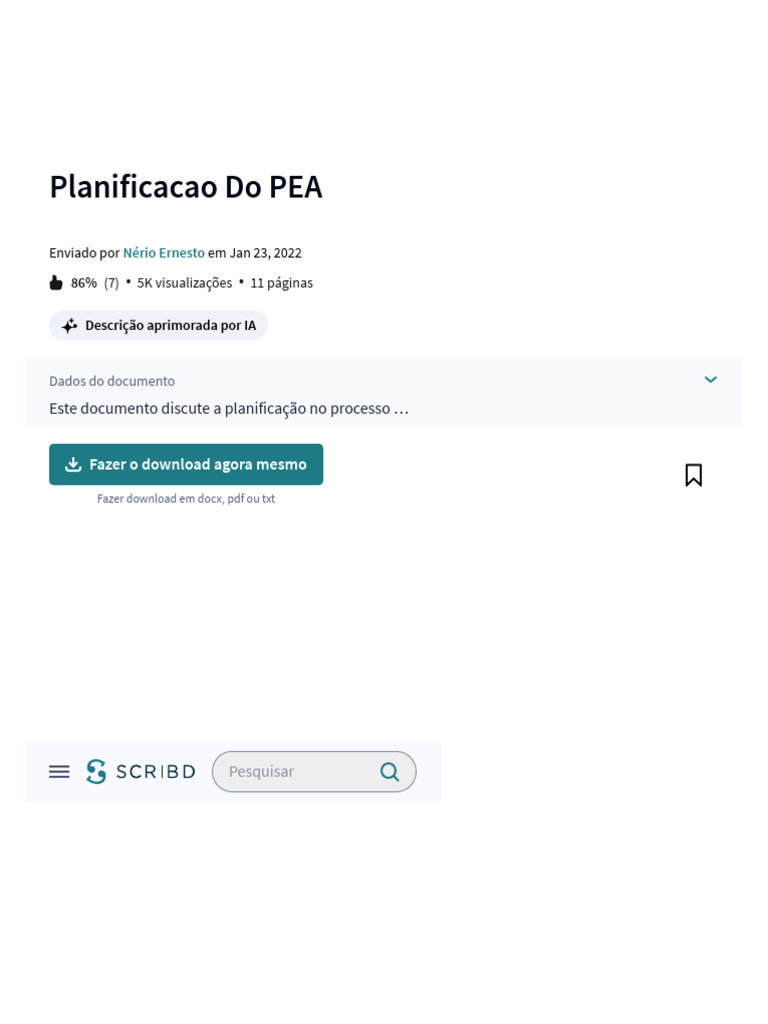 Planificacao Do PEA - PDF - Aprendizado - Lição | PDF