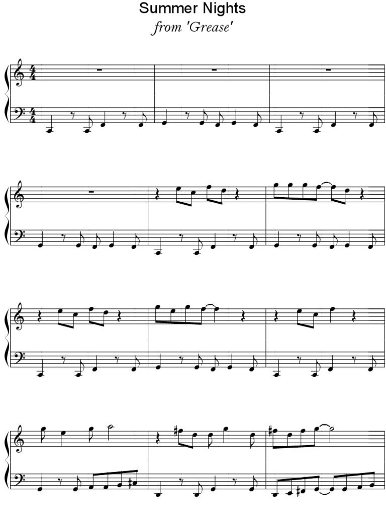 Summer Nights Grease Intermediate Sheet Music