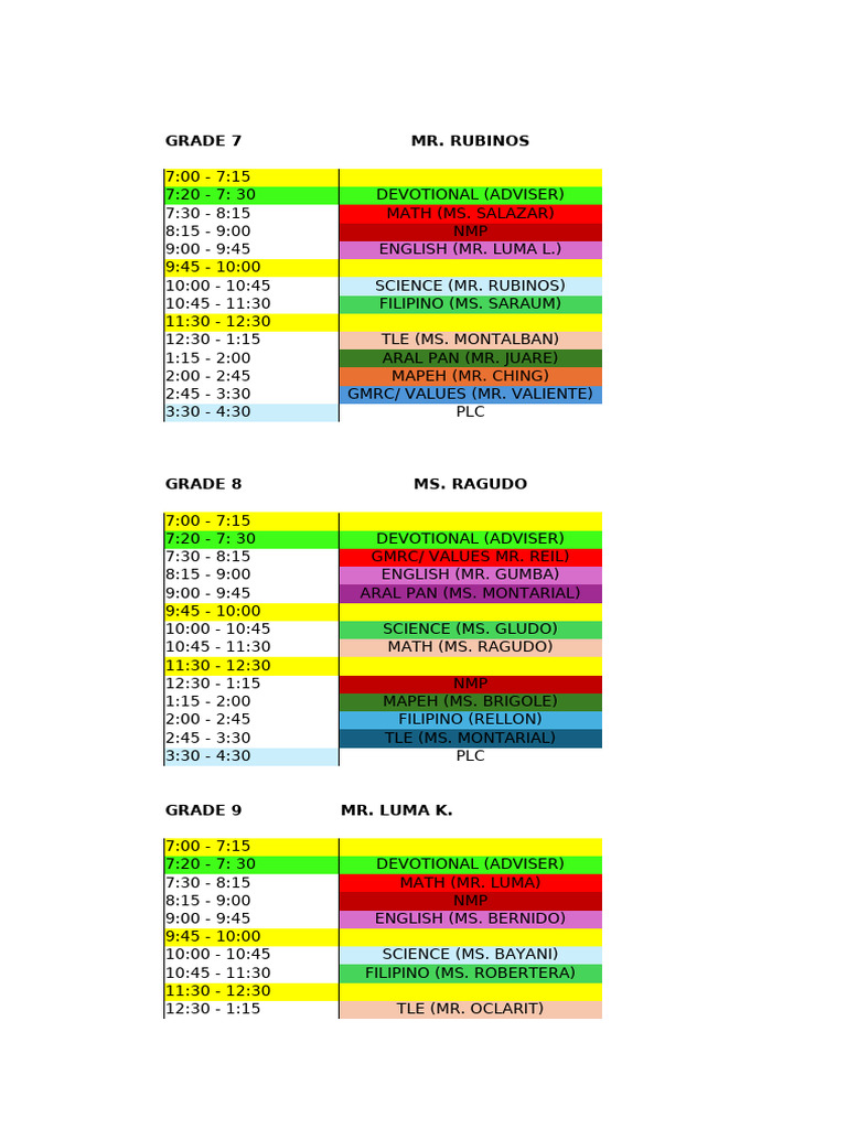 Jhs and Shs Friday Sched | PDF