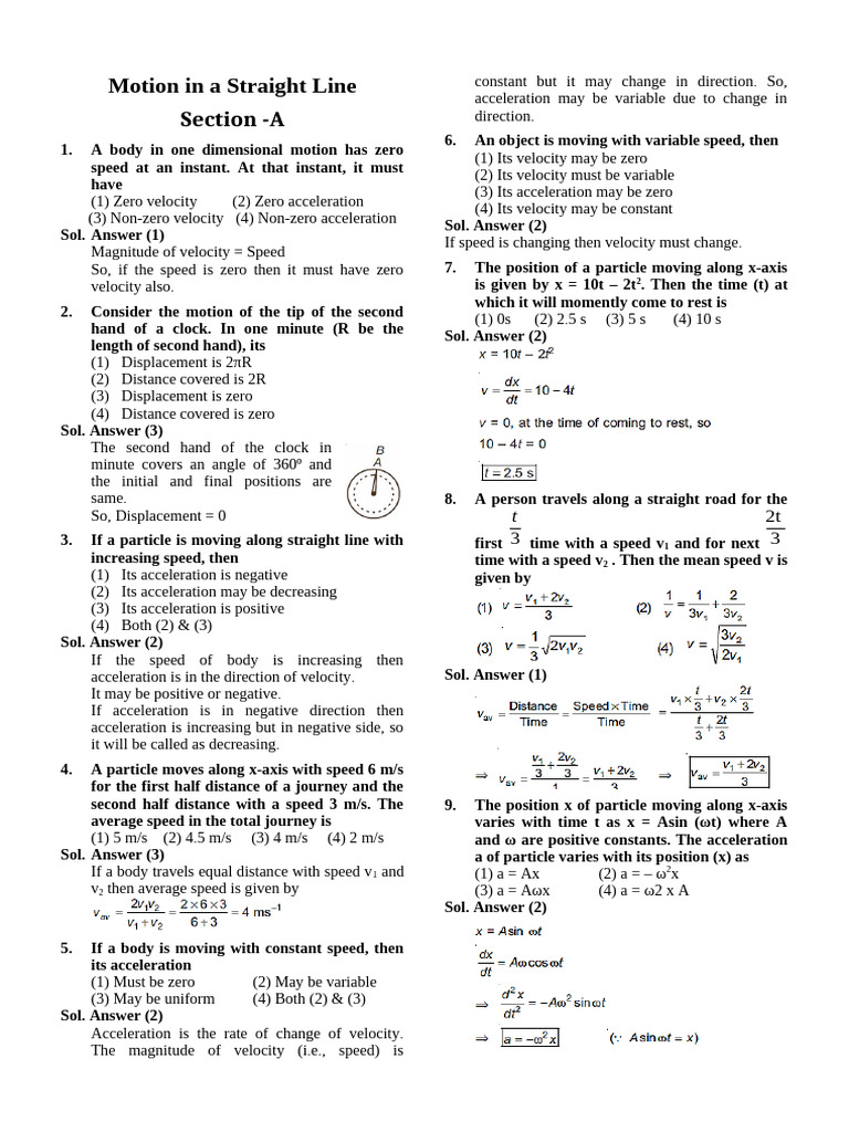Motion in A Straight Line | PDF | Acceleration | Velocity