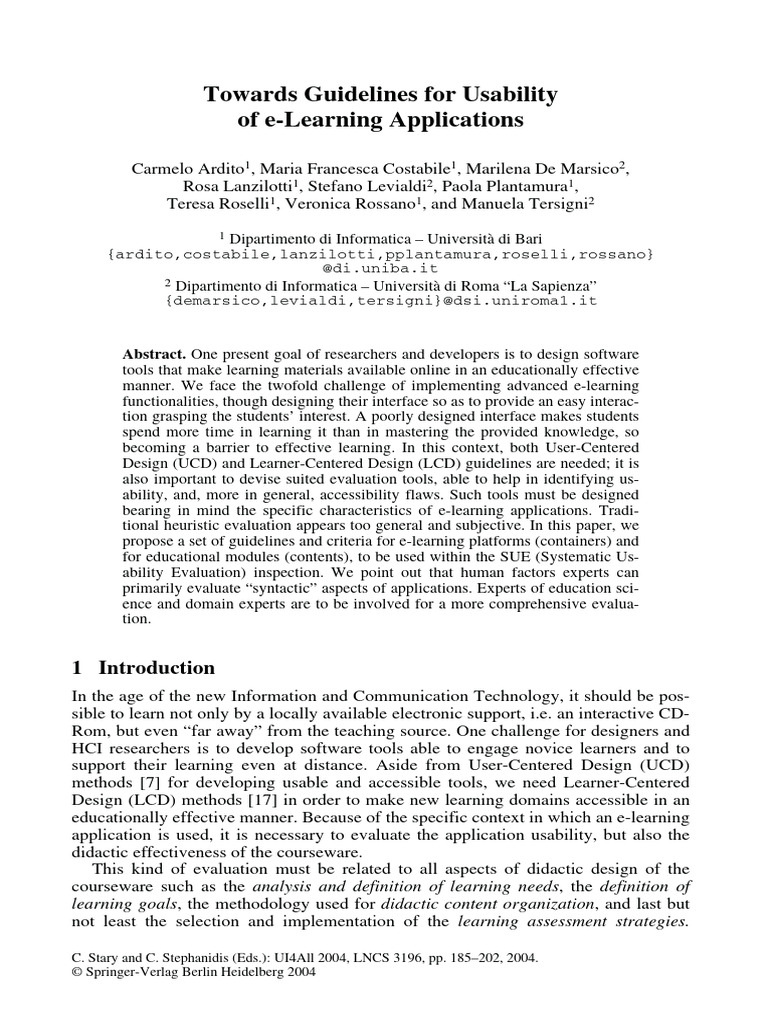 Towards Guidelines For Usability of E-Learning Applications | PDF