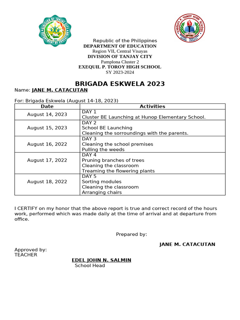 Brigada Eskwela AR 2023 | PDF