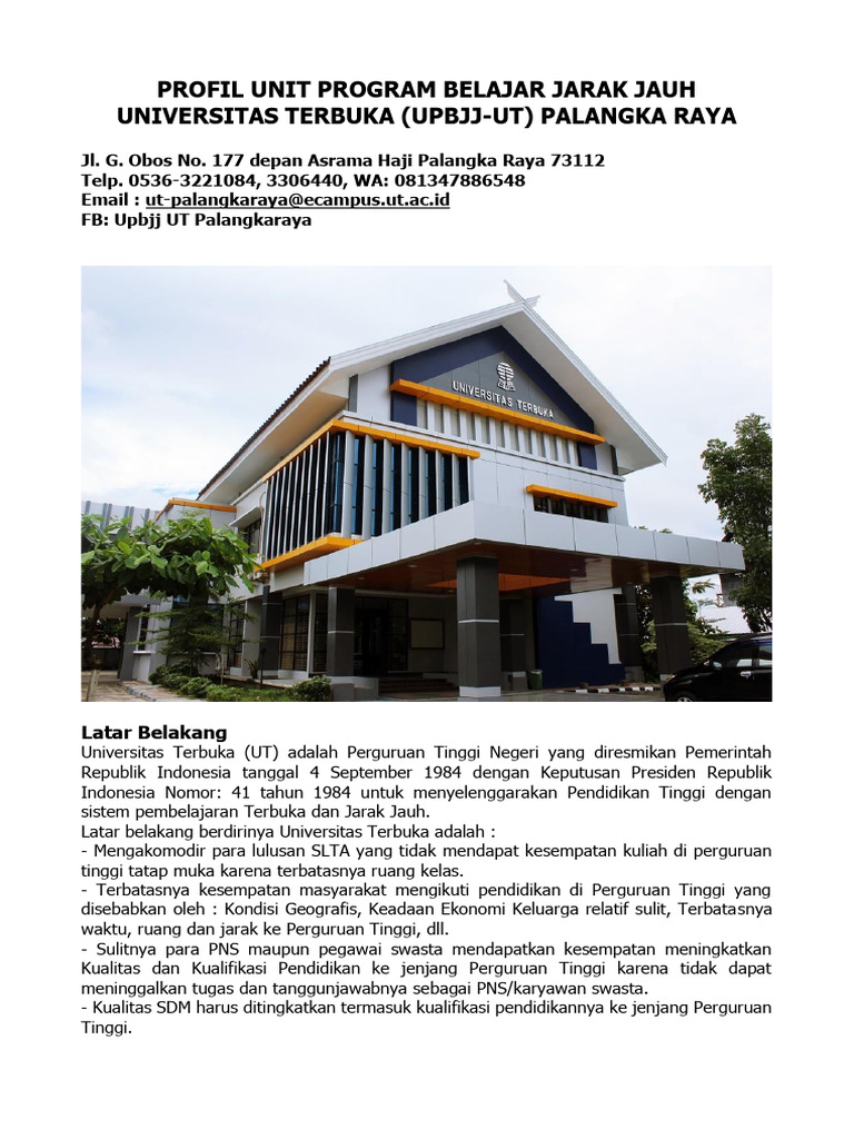 Profil Upbjj Ut Palangkaraya | PDF