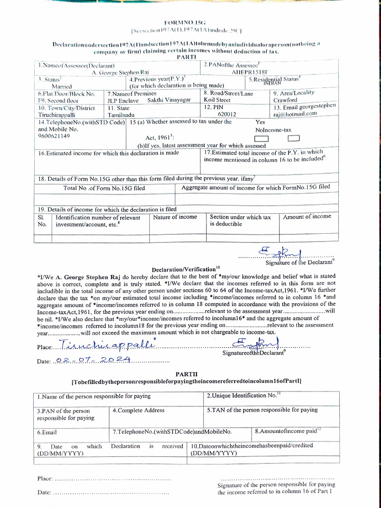 Form 15 G | PDF