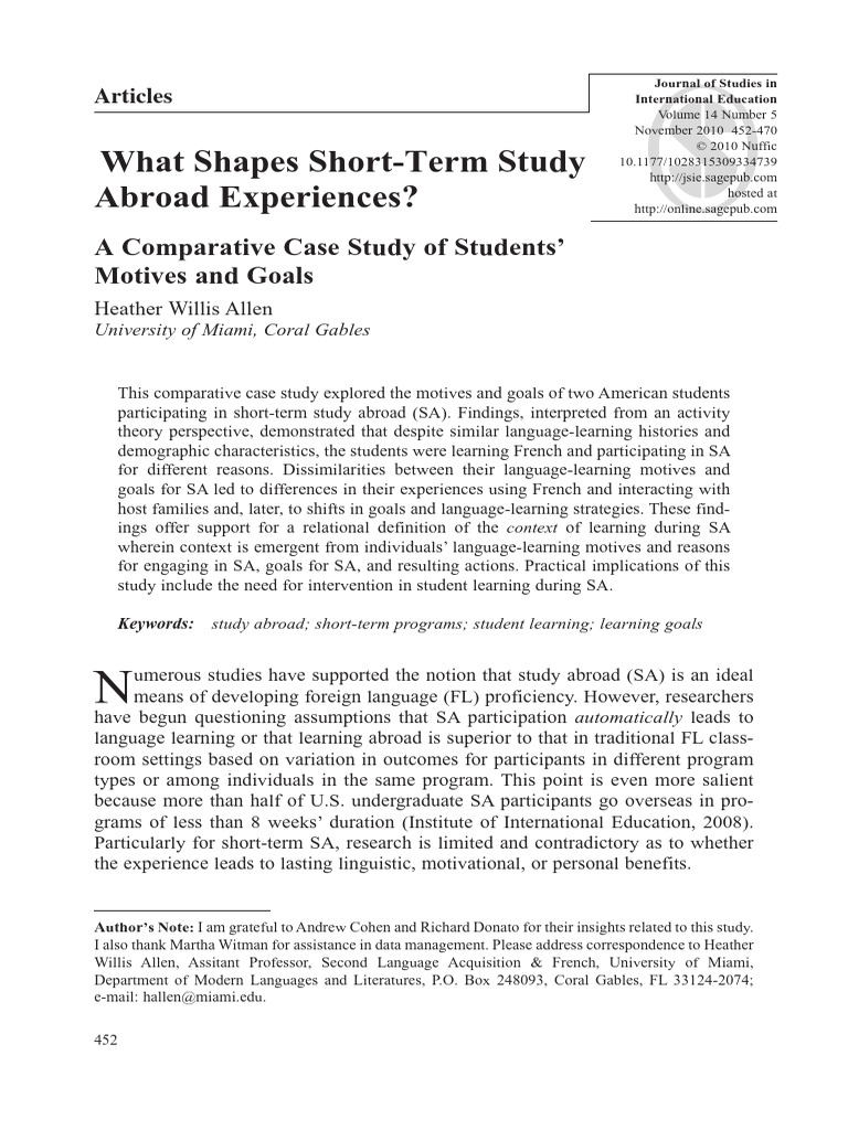 What Shapes Short-Term Study Abroad Experiences - A Compa | PDF