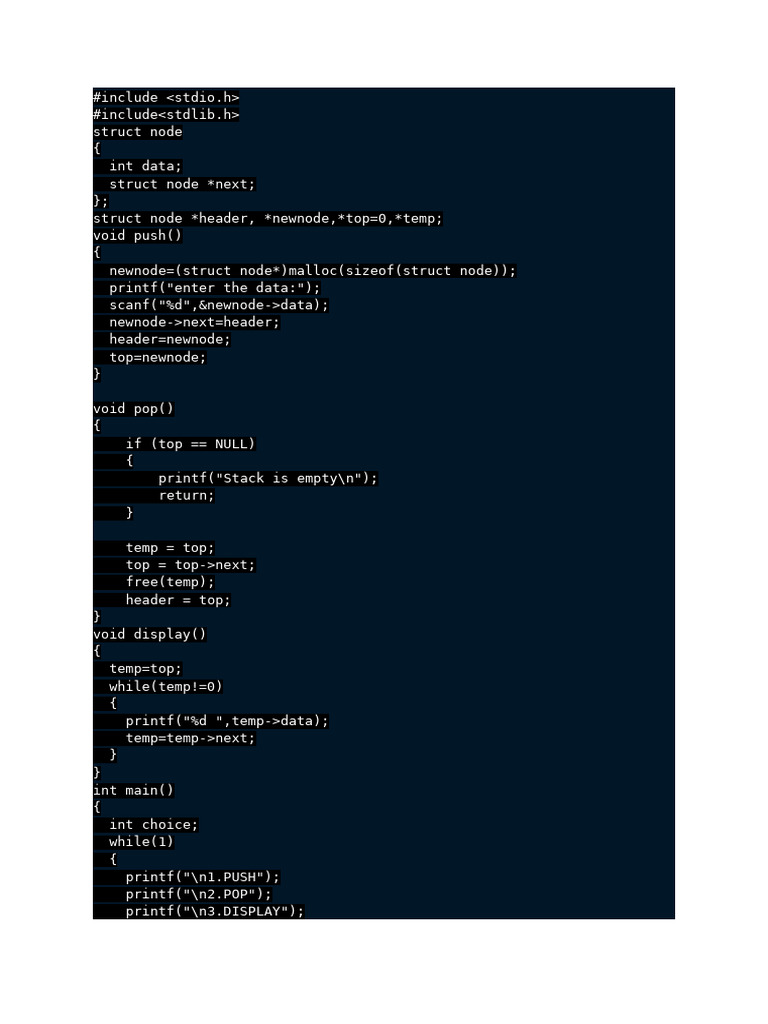 Stack Using Linked List | PDF