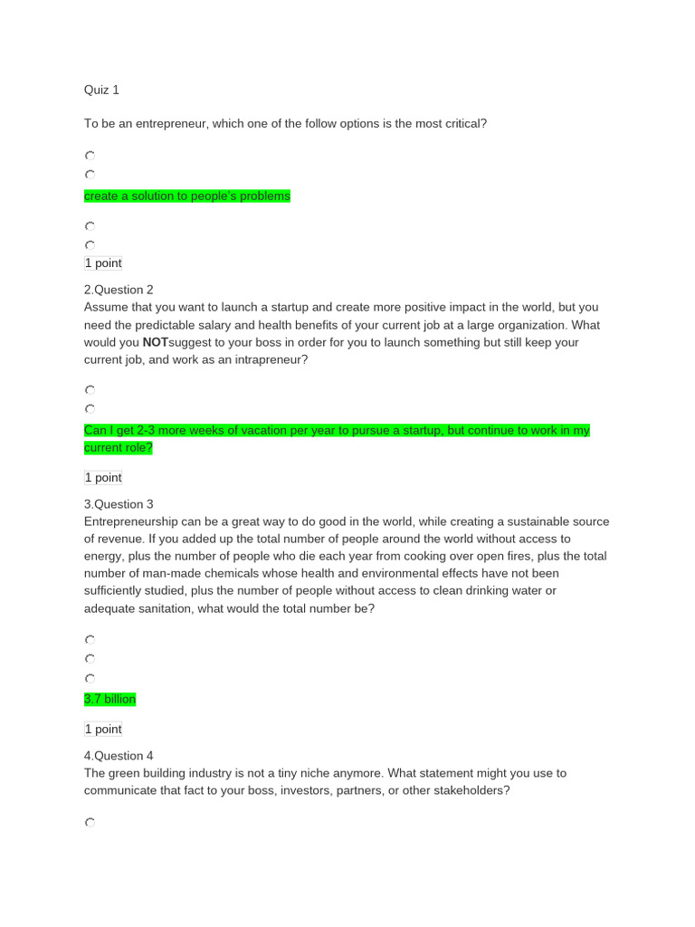 Renewable Energy Quiz Answers | PDF