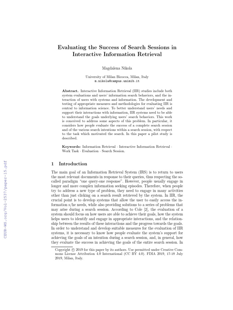 Evaluating The Success of Search Sessions in Interactive Information ...