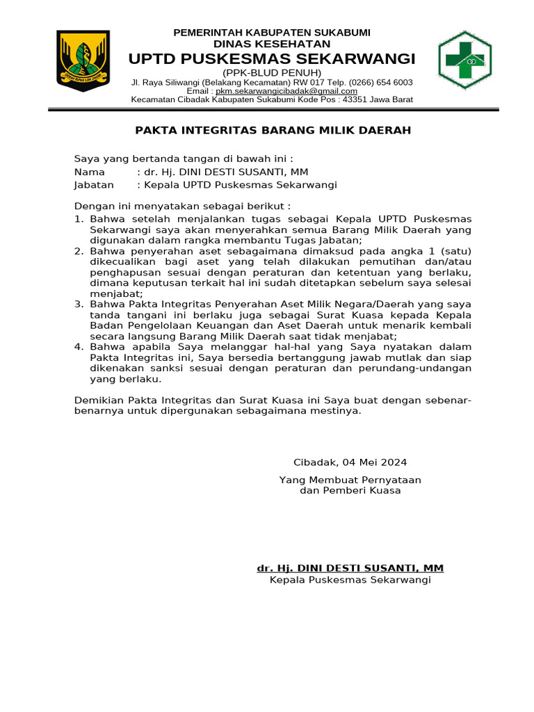 Format Pakta Integritas | PDF