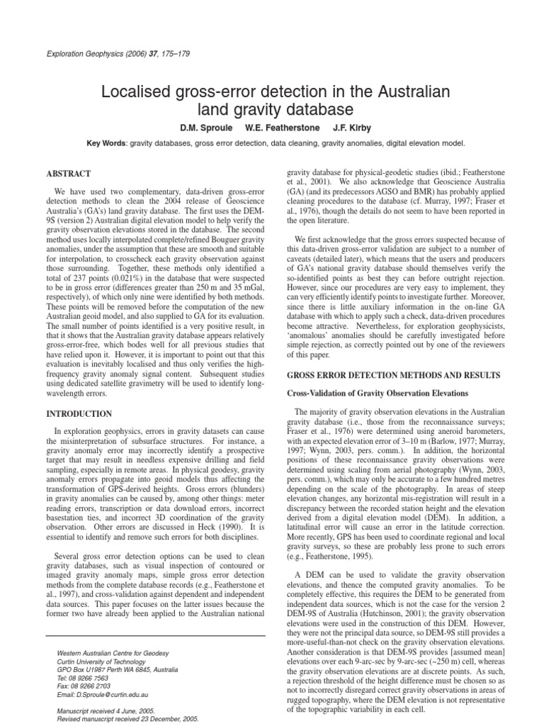 Gross Error Detection in Gravity Data | PDF | Outlier | Errors And ...