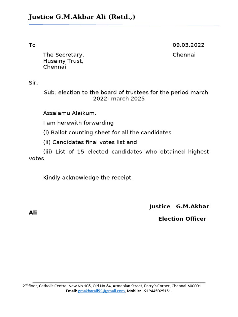 Letter To Secretary | PDF