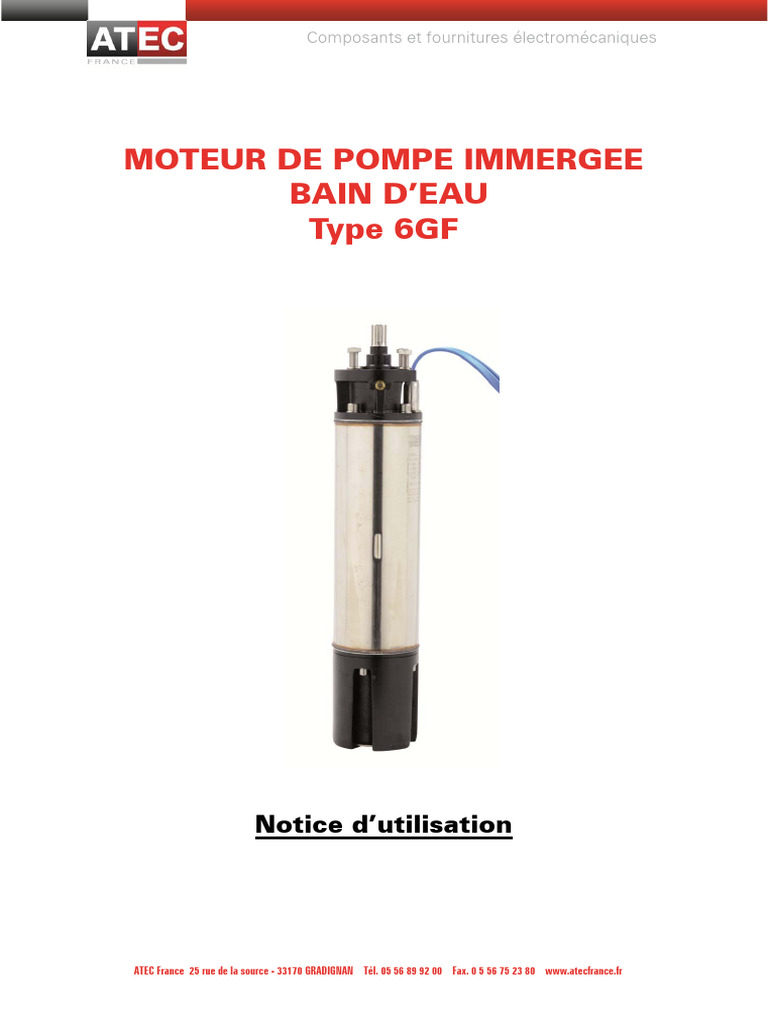 Notice d'utilisation moteur 6GF immergé | PDF | Puissance (physique ...