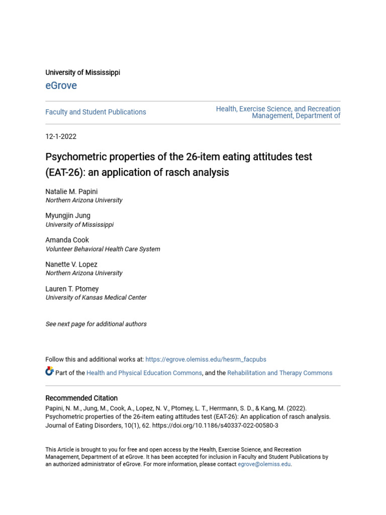 Psychometric Properties of The 26-Item Eating Attitudes Test (EAT | PDF