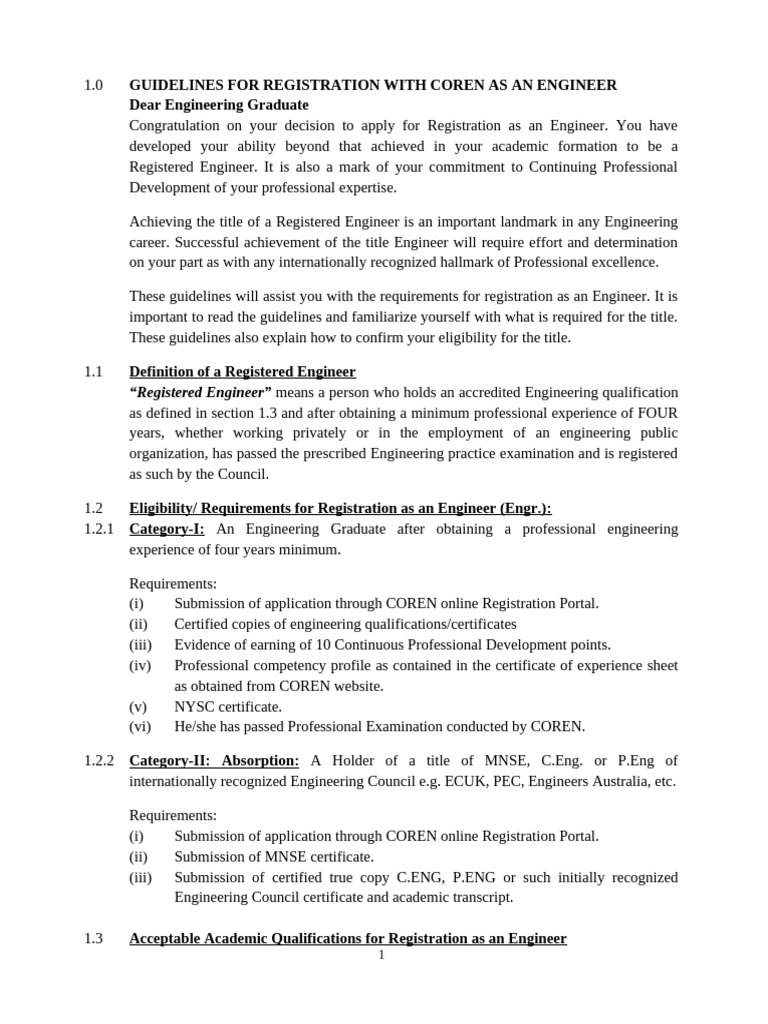 Guidelines For Registration With Coren Corrected Pdf