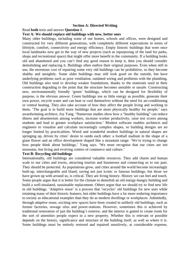 Section a directed writing text a we should replace old buildings