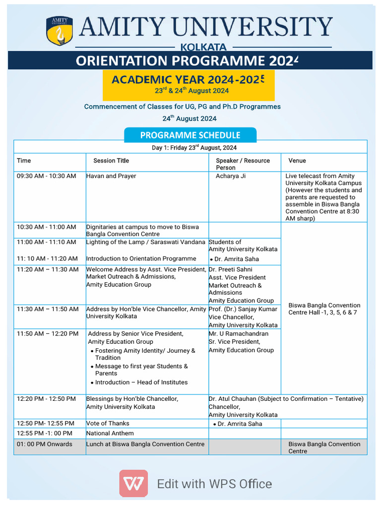 Orientation Schedule 2024 Kolkata V2 Pdf