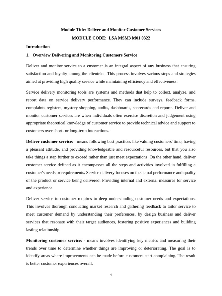 Deliver and Monitor Customer Services | PDF