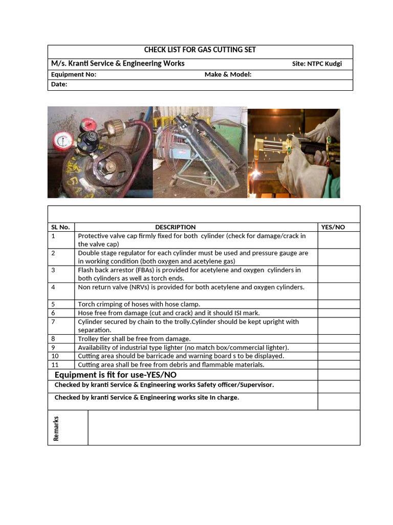 Checklist For Gas Cutting Set | PDF