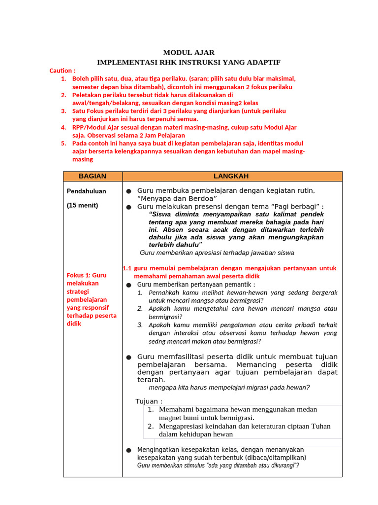 RPP Instruksi Adaptif | PDF