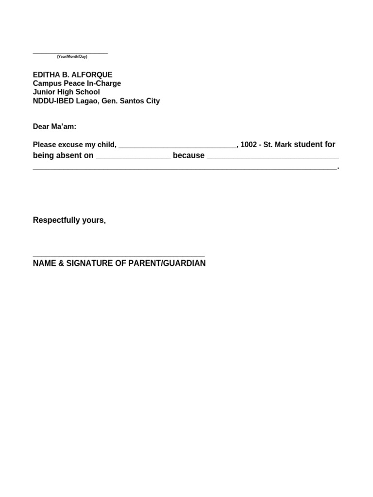 Excuse Letter Format | PDF