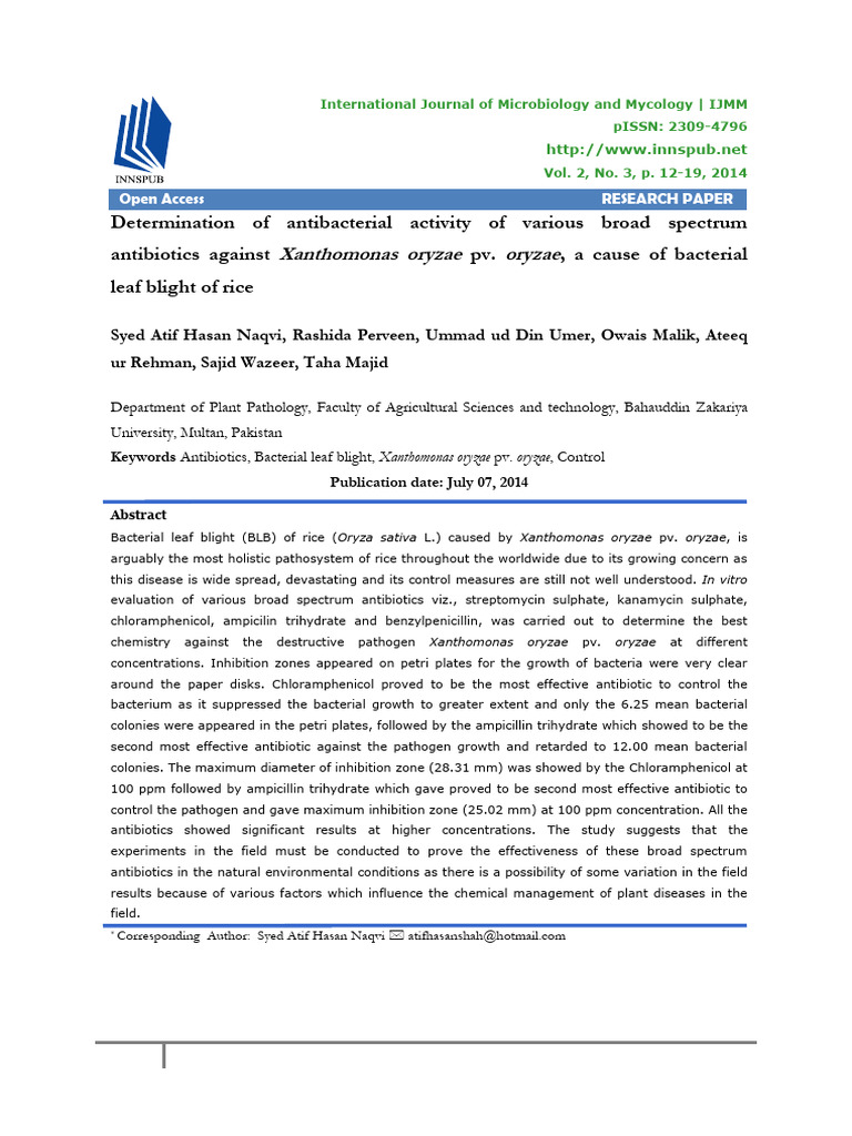 Antibacterial Effects on Xanthomonas Oryzae | PDF | Rice | Technology ...